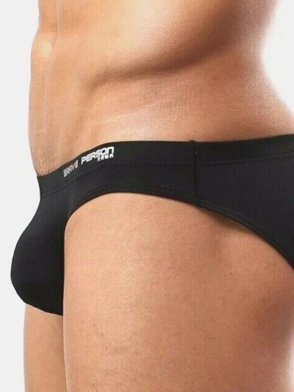 Brave Person Men's Swim Bikini Brief - Black (BP9791-BK) Contoured Pouch - Picture 14 of 15